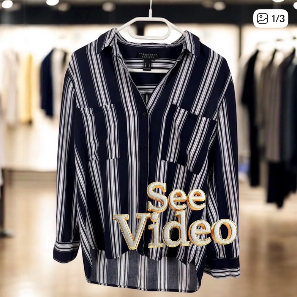 👛 2/$20 STREETWEAR SOCIETY Hi-Lo Striped Navy and White Blouse